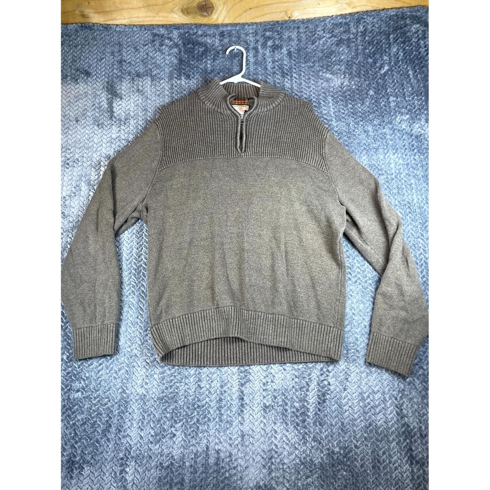 Dockers 1/4 Zip Knitted Sweater Mens Large Gray Ribbed Trim Long Sleeve Pullover
